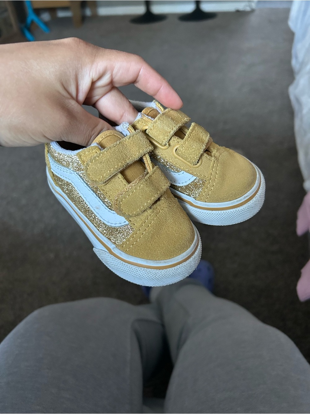 Vans Kids Yellow Suede Velcro Sneakers with White Stripe